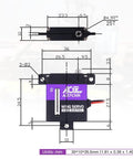 Diagram of 10.2Kg Beefy Torque RC Wing Servo for Airplane Glider with measurements, Digital CNC Thin Metal Gear Coreless Servo Motor.