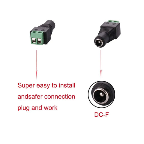 Rock Solid 10 Pack DC 12V Power Connectors 5.5mm X 2.1mm Female Terminal Block Plug And Play Wiring Kit with snap fit housing.