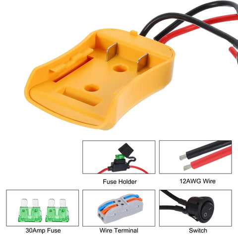 DIY RC Car Battery Adapter Converter Kit For 20V Batteries Includes 12AWG Wire And Wire Terminal ABS Shell Fuse Switch A 6 Piece Set In Yellow