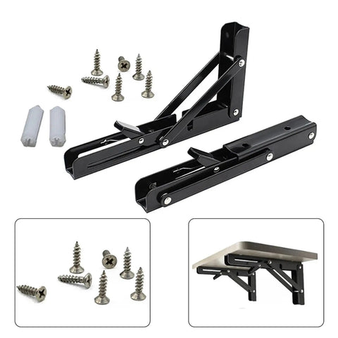 Heavy Duty Triangle Folding Shelf Brackets 14 Inch Set Of 2 Metal DIY Built Tough Hinge Accessories for workbench with screws