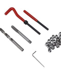 Thread Repair Kit M8x1 25mm With Coil Inserts, Drill Bit, And Hex Wrench, DIY Ready Tool Set For Stripped Threads, Auto Repair, Machinery Maintenance Now. M8x1 steel thread repair kit with drill bit, tap, hex wrench, and coil inserts