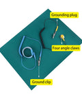 Anti Static Mat Set With Wrist Strap And Grounding Wire For Electronics Repair ESD Protection on a green surface with labeled components