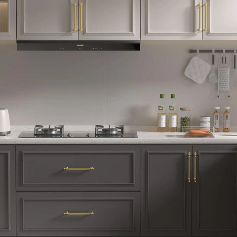 Kitchen with 5 Pack 3 Inch Gold Cabinet Pulls Brushed Gold Drawer Handles Zinc Alloy Hardware For Kitchen Cupboard Bathroom Bedroom With 76mm Hole Centers And Easy Install on cabinets