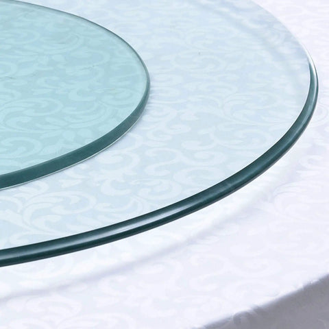 24 Inch Heavy Duty Lazy Susan 360-Degree Turntable With Tempered Glass on dining table, close-up view