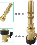 Heavy Duty Brass Garden Hose Shut Off Valve Set With 2 Valves And 4 Extra Washers Solid Brass One Way Connector Easy Hand Tighten On Off No Leaks No Fuss Three Quarter Inch GHT Thread For Lawn Garden And Pressure Washing, featuring close-up view and assembled valves