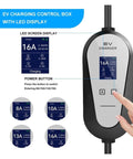 Sweet Portable EV Charger Type Two Type One SAE J1772 Level Two Mobile EVSE with LED display and power button for charging settings.