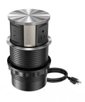 Pop Up Power Outlet Station With 3 AC Plugs And USB A Plus USB C, ETL Listed Black, Stainless Steel Top, 6Ft Cable Shown