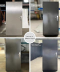 Quick Mount Steel Security Door With Frame And Hardware Gray Left Side Hinged Inward Swing Adjustable viewed in different light settings