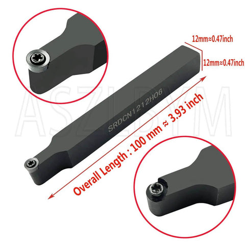 Side view of ASZLBYM RCMT060204 MO R3 round carbide milling cutter with SRDCN 1212H06, 1/2 in (12 mm) shank