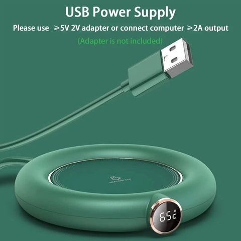 Keep Your Daily Brew Piping Hot On This Stylish Electric Coffee Mug Warmer USB Power Supply with temperature display.