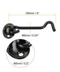 Gate Hook Latch Cabin 201 Spring Catch for Door Window with Screws, black metal hook 100mm, 6mm diameter.