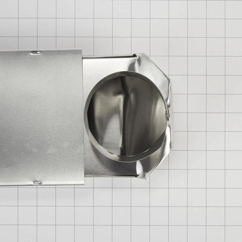 Genuine OEM Telescoping Dryer Vent Kit Aluminum Adjustable 18 To 29 Inches Heavy Duty Replacement Part For Tight Laundry Spaces Easy Install Two And A Half Inch Duct Compatible close-up of aluminum duct fitting.
