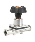 QiiMii SS316L tri-clamp mini diaphragm valve, 3/4" ports, stainless steel body with black knob