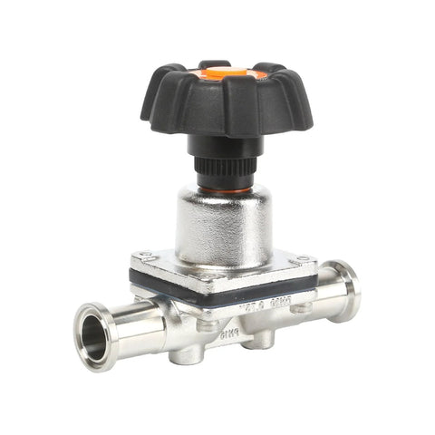 QiiMii SS316L tri-clamp mini diaphragm valve, 3/4" ports, stainless steel body with black knob