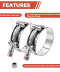 2 Pack 2 Inch T Bolt Hose Clamps Stainless Steel 304 56mm To 64mm Working Range Suitable For 2 Inch Hose ID Leak Proof Design High Strength Heavy Duty Clamp For Turbo Intercooler Intake Pipes Automotive