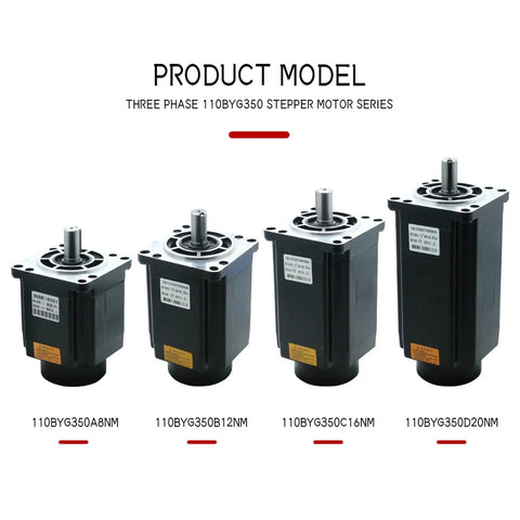 110mm 3 Phase Stepper Motor With HB3822MA Driver No Brake, High Torque Hybrid Control For CNC Machines, Smooth Motion, Precise Positioning, 8Nm To 20Nm Torque Range For Industrial Use, 110BYG350 series