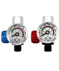 Pro Grade Air Pressure Regulator Kit With Gauge For Spray Guns And Air Tools Quarter Inch G Thread Inlet And Outlet Adjustable Valve Aluminum Body Durable And Easy To Use With Quick Connect Adapter, showing dual gauges