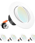 4 Inch Gimbal LED Recessed Can Lights With 8W To 60W Equivalent Five Color Temperature Options 2700K 3000K 3500K 4000K 5000K CRI 90 Dimmable Downlight 700 Lumens Wet Rated Energy Star ETL Listed 4 Pack showing adjustable lens and connector