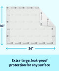 Hospital Grade Quality Built Tough For Heavy Duty Care Super Absorbent Disposable Incontinence Bed Pads 30 By 36 Inch 25 Pack with measuring dimensions.