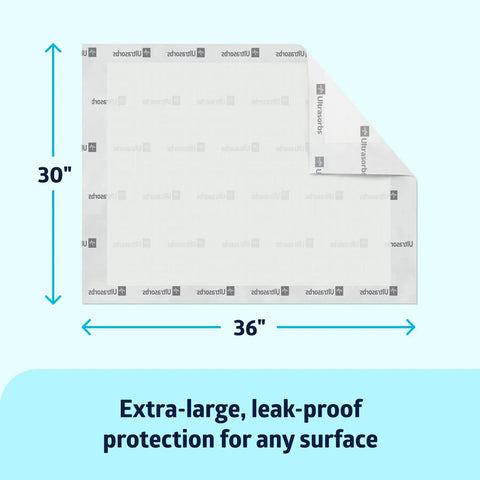Hospital Grade Quality Built Tough For Heavy Duty Care Super Absorbent Disposable Incontinence Bed Pads 30 By 36 Inch 25 Pack with measuring dimensions.