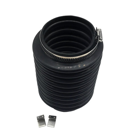 Exhaust bellows rubber hose for Volvo Penta AQ engines, black corrugated with metal hose clamp and clips
