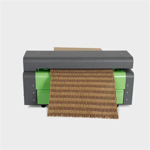 Compact Corrugated Carton Expander And Cutter For Recycling Waste Cardboard Into Dope Cushioning Packaging Material For Eco Friendly Protection And Efficient Cold Connection Shredding, green and gray