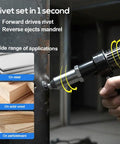 Using Cordless Rivet Gun Adapter Kit Converts Any Drill Into A Heavy Duty Riveting Tool With Four Nut Cores And Blind Rivet Heads Two Pack