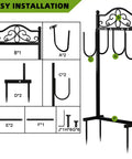 Components and assembly of Built Tough Heavy Duty Garden Hose Holder With Four Stabilizing Spikes Freestanding Metal Hose Stand For Up To 100 Ft Of Hose Yard Lawn And Outdoor Garden Black in detail diagram.