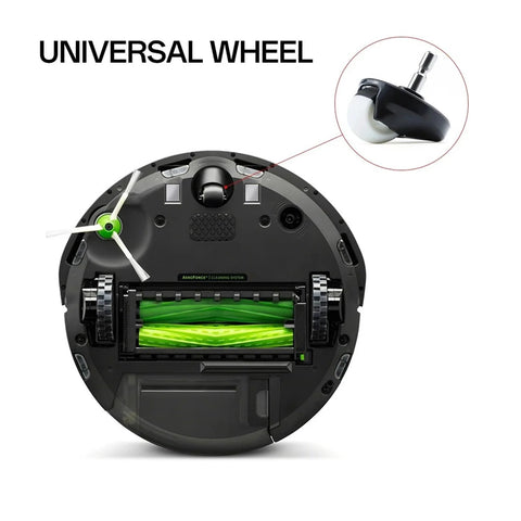 Front wheel caster assembly for Roomba vacuum; universal wheel, black plastic housing, 2-piece set.