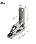 90 Degree Folding Shelf Hinge Bracket Set For Furniture, 4 Pieces, beefy steel, side view with dimensions displayed.