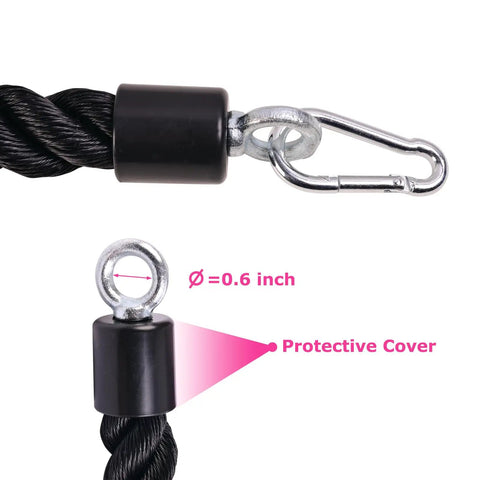 Close-up of Beefy Heavy Duty Tricep Rope Attachment with 0.6 inch diameter and protective cover for cable machines.