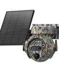 Heavy Duty Camouflage Solar Security Camera Outdoor 6Mp 12X Zoom Foolproof PIR Detection Color Night Vision Two Way Audio Ip66 Waterproof Badass Perimeter Surveillance Rig with solar panel.