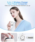 Woman holding Dope 3 In 1 Foldable Magnetic Wireless Charger Dock For iPhone, Watch, And AirPods with foldable design illustration