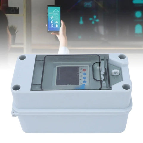 Slick Outdoor Smart Wifi Circuit Breaker With Dead Simple Smartphone App Remote Control And Real Time Monitoring For No Sweat Home Or Industrial Power Management 63A Adjustable Electrical Switch with clear casing.