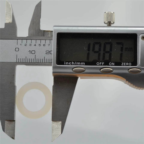 Non Conductive Nylon Flat Washer Inner Diameter 1/2 Inch Outer Diameter 25/32 Inch 100 Pcs RoHS Compliant UL94 V2 Grommet Style shown with caliper