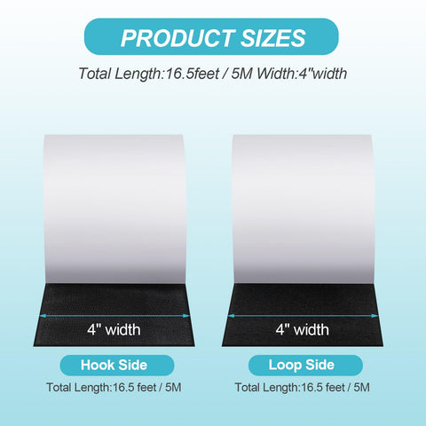 Heavy Duty Hook And Loop Tape Adhesive Roll 4.4 Inch By 16.5 Foot Black Velcro Strips shown with dimensions