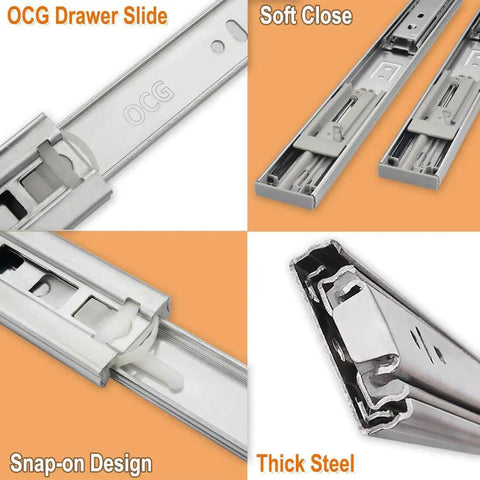Full Extension Ball Bearing Drawer Slides 10 Inch 5 Pairs With 100 Lb Capacity 3 Section Side Mount Guides showing details