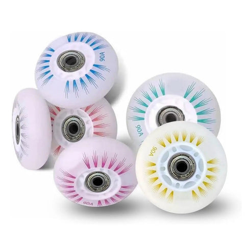 Dope LED Light Up Inline Skate Wheels Set With Magnetic Core And Bearings For Indoor And Outdoor Use 90A Illuminated Blue 90mm
