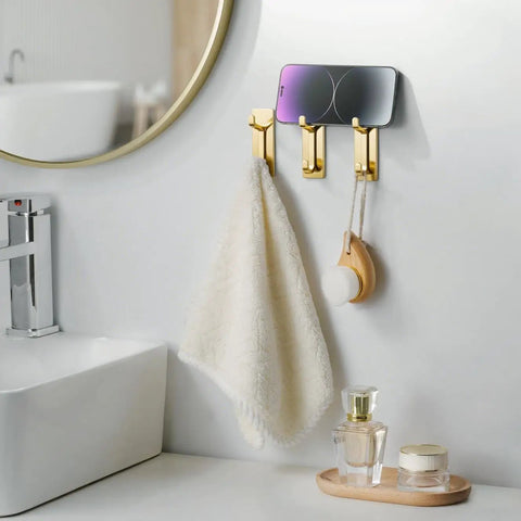 Secure All Your Gear With These Rock Solid Self Adhesive Wall Hooks Built For Heavy Duty Bathroom And Kitchen Use Featuring Killer Sticky Grab Technology No Drilling Required Smooth Brushed Gold Four Pack Deal