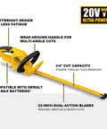 22 Inch Cordless Hedge Trimmer Compatible With Dewalt 20V Max Battery Lightweight Yet Powerful Bad Boy For Quick Clean Edges On Lawns And Shrubs Battery And Charger Not Included with wrap-around handle and dual-action blades