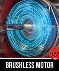 Close-up of the brushless motor in the Cordless 20V Brushless Chainsaw With 12 Inch Bar And Tool Free Tension Lightweight Outdoor Power Tool Battery Kit For Backyard Cleanup And Log Cutting Bad Boy.
