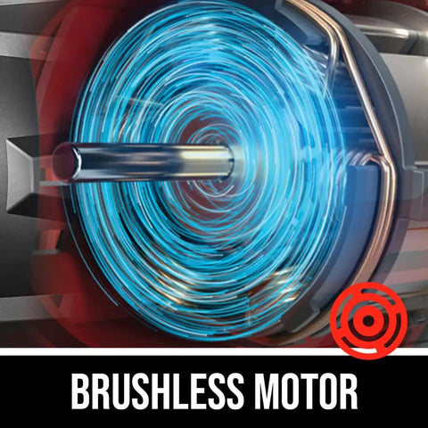 Close-up of the brushless motor in the Cordless 20V Brushless Chainsaw With 12 Inch Bar And Tool Free Tension Lightweight Outdoor Power Tool Battery Kit For Backyard Cleanup And Log Cutting Bad Boy.