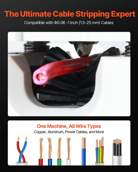 Manual Wire Stripping Machine For Scrap Copper demonstrating stripping a red wire, with blades and rollers visible