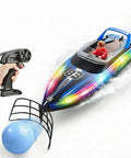 High Speed RC Boat For Pool And Lake With 2.4Ghz Remote 120 Minutes Playtime LED Lights shown with remote in action