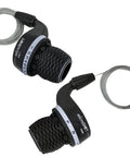 3x7 Speed Twist Grip Shifters For Shimano Gear Systems, Left 3-Speed, Right 7-Speed, DIP Compatible, MTB Bicycle Handlebar Shifters, 22.2mm Diameter, Black, image showing dual grip twist shifters.