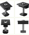 10 Pack Aluminum T Shaped Solar Panel Center Clamps For 30mm And 35mm Rail Mid Clamps Mounting Brackets Rail Connector For Metal Roof Tin Roof Flat Roof Sheet Roof Black Built To Last, showing four black clamps with screws, T-shaped design in aluminum.