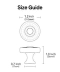 Size guide for Kick Up Your Cabinet Game With These Premium Brushed Satin Nickel Round Knobs, 10 Pack with dimensions.