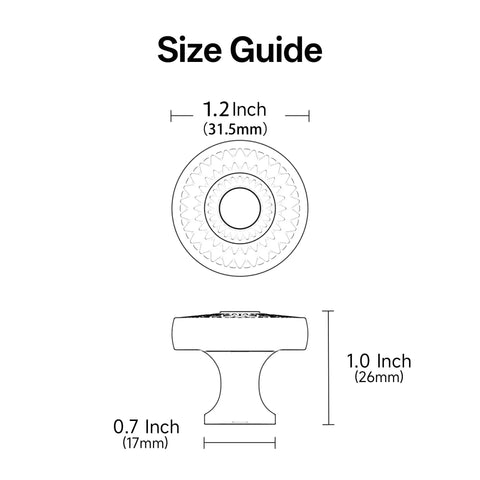 Size guide for Kick Up Your Cabinet Game With These Premium Brushed Satin Nickel Round Knobs, 10 Pack with dimensions.