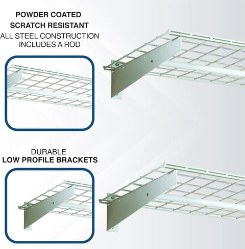 Two Pack Heavy Duty Steel Wall Garage Shelving Set 36 In By 18 In Adjustable Shelves With Hanging Rod White Powder Coated Finish