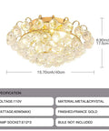 Three Light Modern Crystal Ceiling Light Fixture Flush Mount Round Golden Chandelier with clear crystals and metal finish